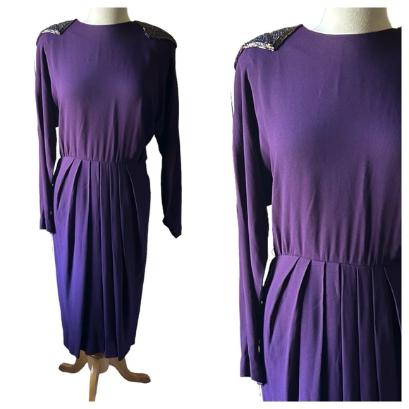 Vintage Morton Miles for the Warrens Purple Midi Backless Sheath Dress - M/L - Picture 3 of 10